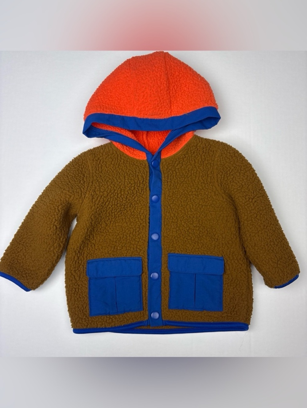Old Navy Baby 18 24 Month Jacket Unisex Fleece Snap Front Brown Orange Blue